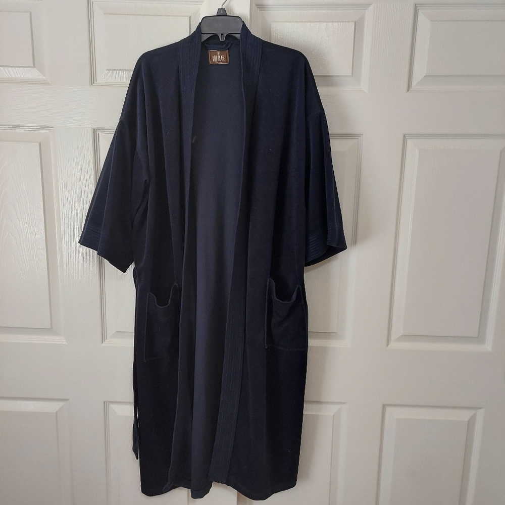 Vintage  BILL BLASS Velvet Navy Blue Belted Robe